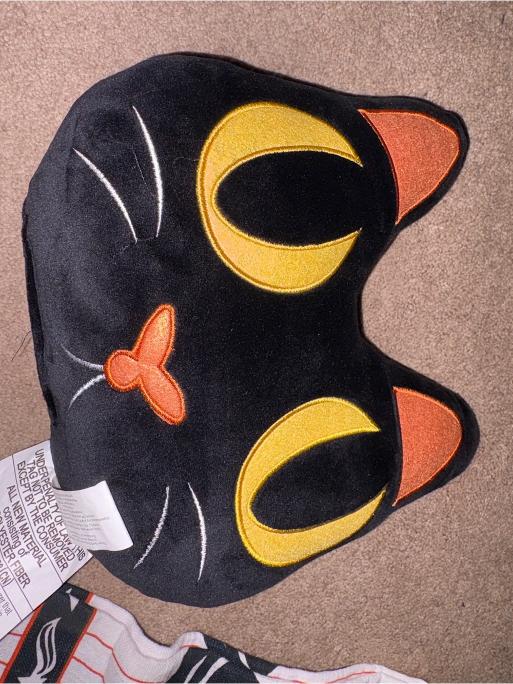 New Black Cat Plush Pet Pillow with Yellow Eyes and Orange Accents
